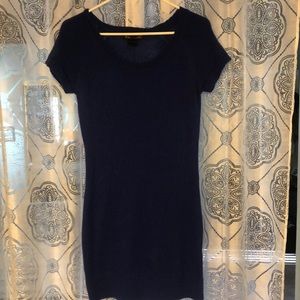 Navy blue short sleeve sweater dress tunic length